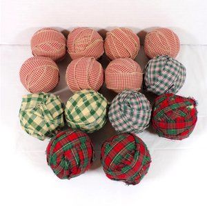 14 Primitive Rag Balls plus Fabric Styrofoam Rustic Bowl Filler Grandma Handmade